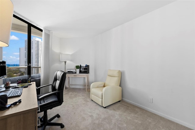 view of carpeted home office