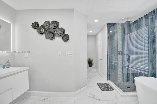 bathroom with vanity and plus walk in shower