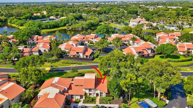 aerial view with a water view