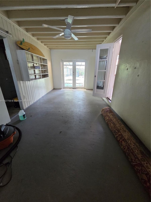 interior space featuring ceiling fan