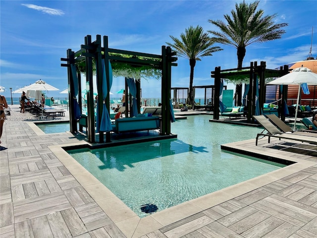 view of swimming pool with a patio area