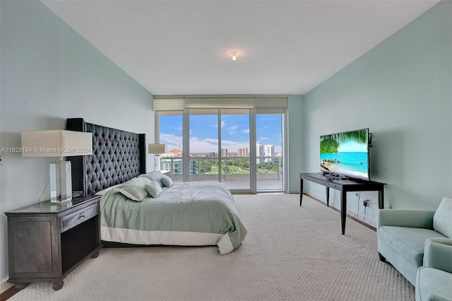 carpeted bedroom featuring expansive windows and access to exterior