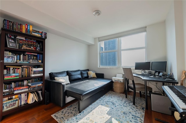 office space featuring dark wood-type flooring