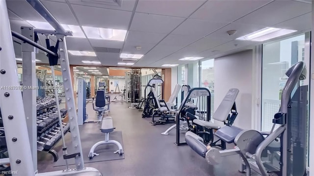 gym with a paneled ceiling