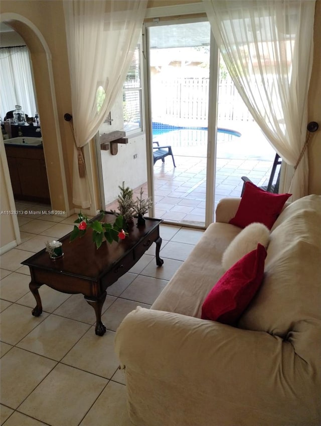 view of tiled living room