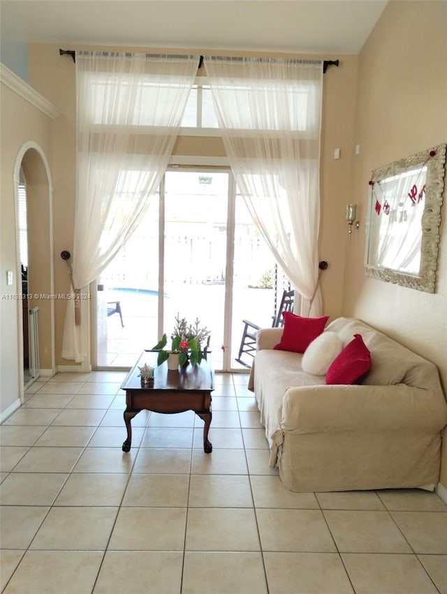 tiled living room featuring plenty of natural light