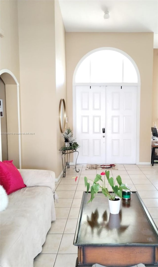 interior space featuring light tile patterned floors