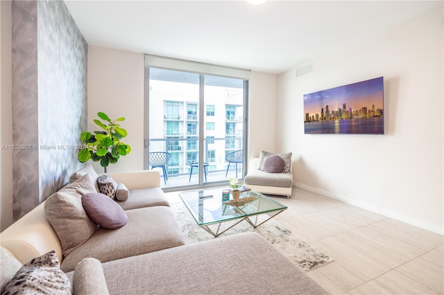 living room with expansive windows