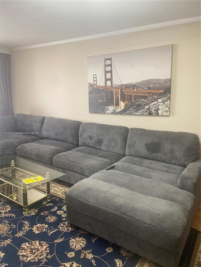 living room with crown molding