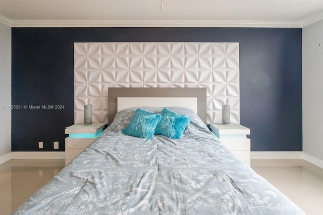 bedroom with crown molding