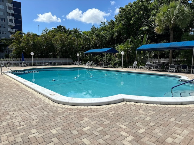 view of swimming pool with a patio area