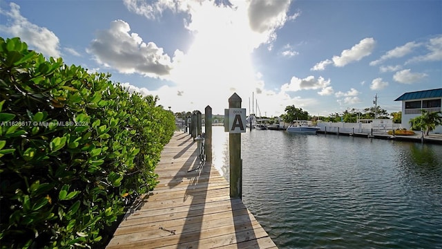 view of dock with a water view