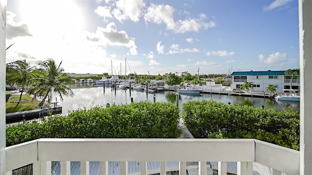 view of water feature featuring a dock