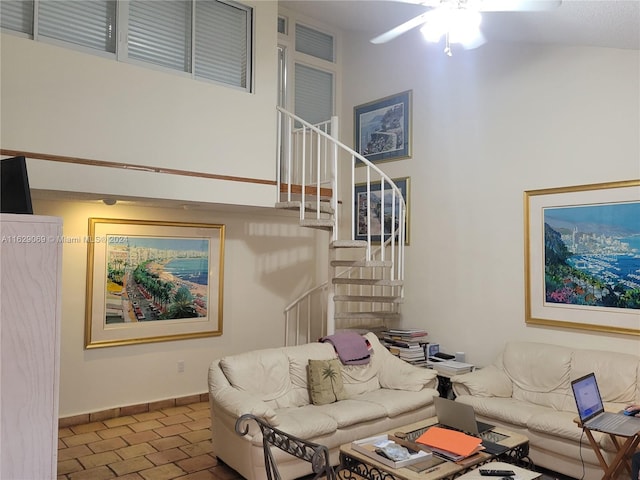 living room with ceiling fan