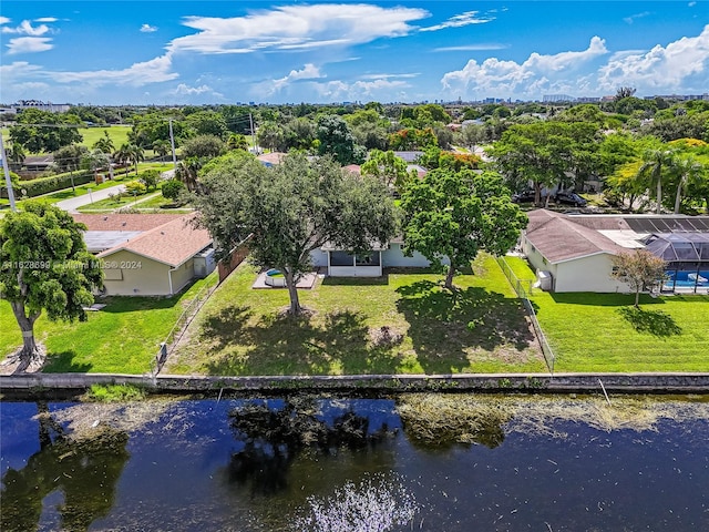 aerial view with a water view