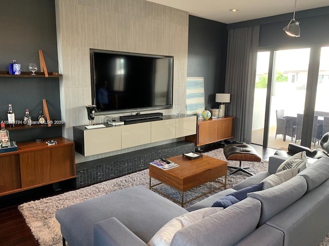 living room with wood-type flooring