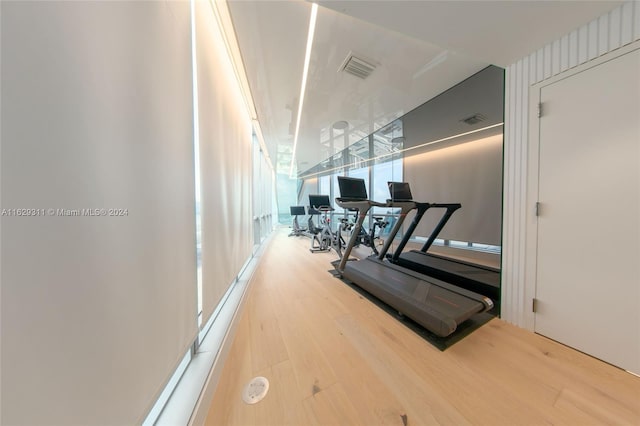 corridor with wood-type flooring