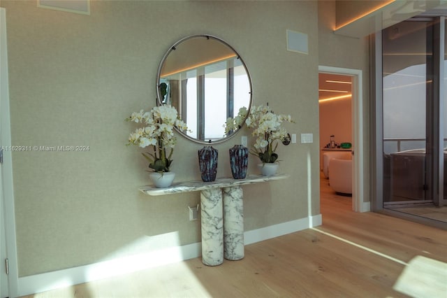 corridor with light hardwood / wood-style flooring