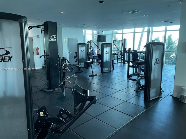 workout area featuring floor to ceiling windows