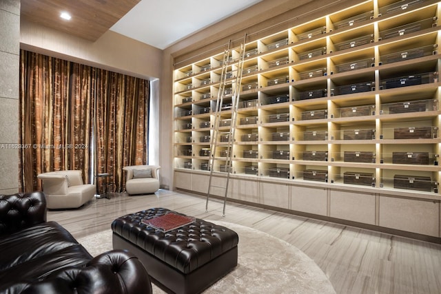 wine room with light hardwood / wood-style floors