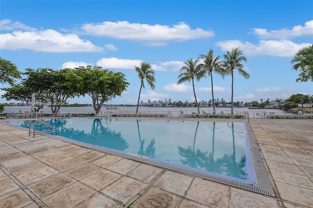 view of swimming pool with a patio