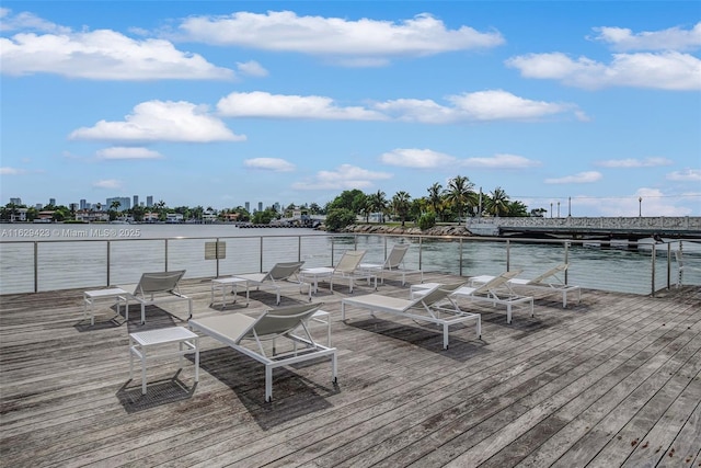 dock area featuring a water view