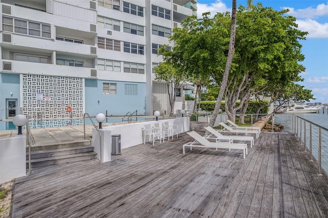 deck with a water view