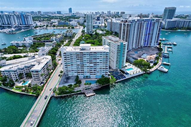 bird's eye view featuring a water view