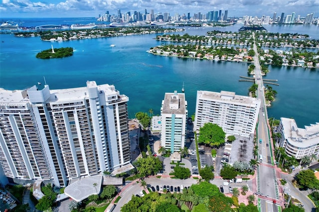 bird's eye view featuring a water view