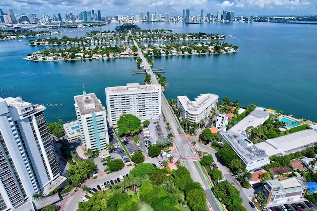 aerial view with a water view