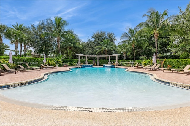 view of pool featuring a patio and pool water feature