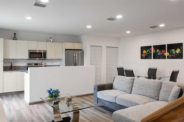 living room with light wood-type flooring