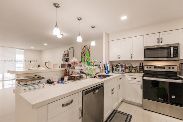 kitchen featuring stainless steel fridge with ice dispenser and white cabinetry