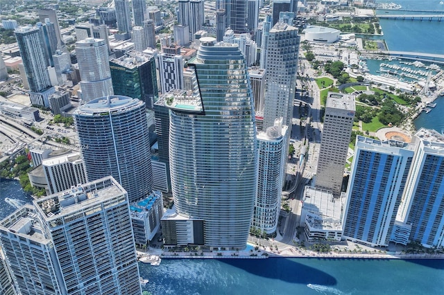 aerial view featuring a water view