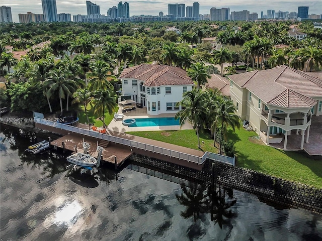 bird's eye view featuring a water view