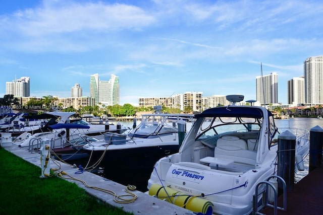 view of dock with a water view