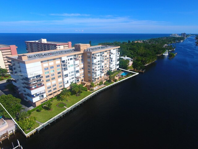 aerial view with a water view