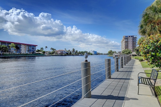 dock area featuring a water view