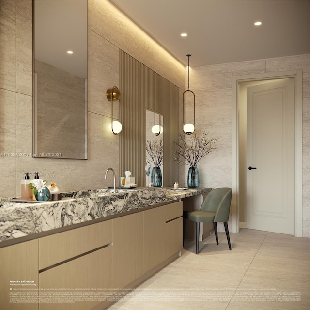 1177 Hillsboro Mile Unit 501, Hillsboro Beach, FL 33062 - bathroom with vanity, recessed lighting, and tile patterned floors