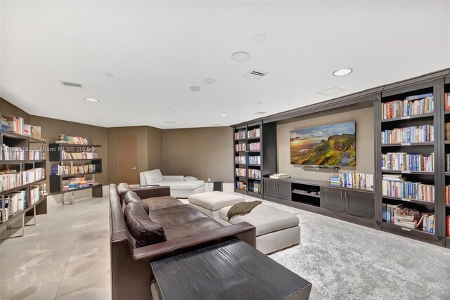 cinema room with built in shelves