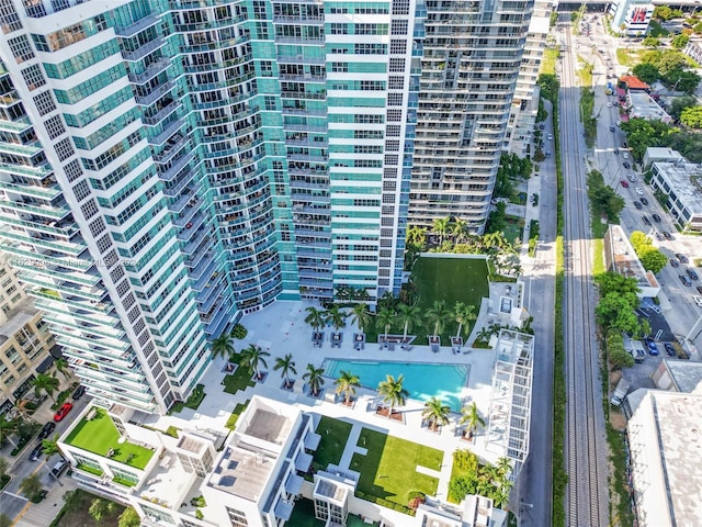 aerial view featuring a view of city