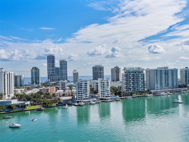 bird's eye view featuring a water view