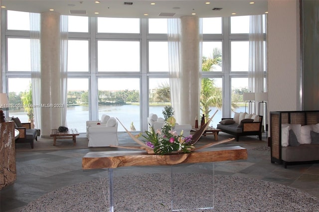 lobby with a water view