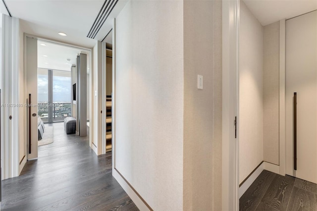 788 NE 23rd St Unit 4601, Miami, FL 33137 - corridor with dark wood finished floors, floor to ceiling windows, and recessed lighting