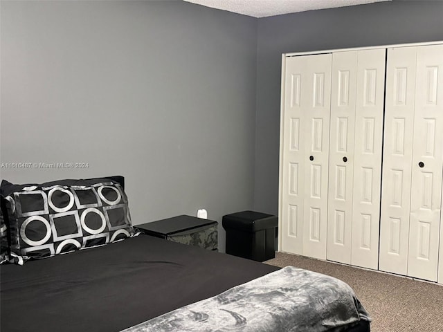 bedroom featuring carpet and a closet