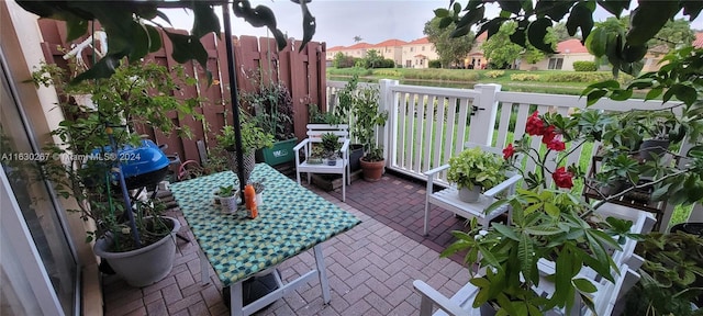 balcony with a patio area