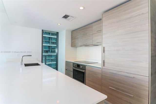 kitchen with oven, black electric stovetop, and sink