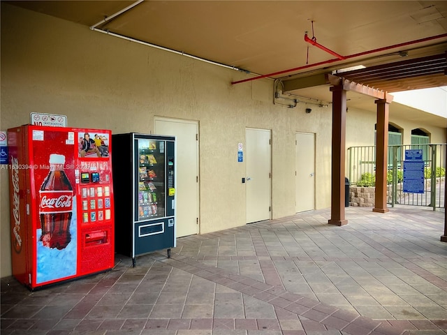 garage featuring refrigerator with glass door