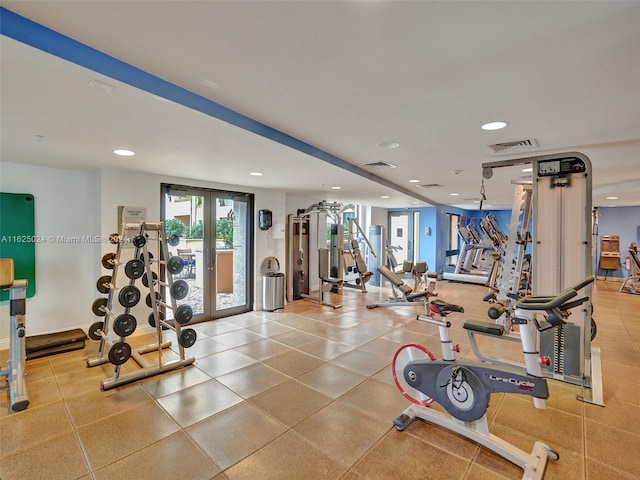 workout area with french doors