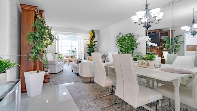 dining room featuring a chandelier and light tile patterned flooring